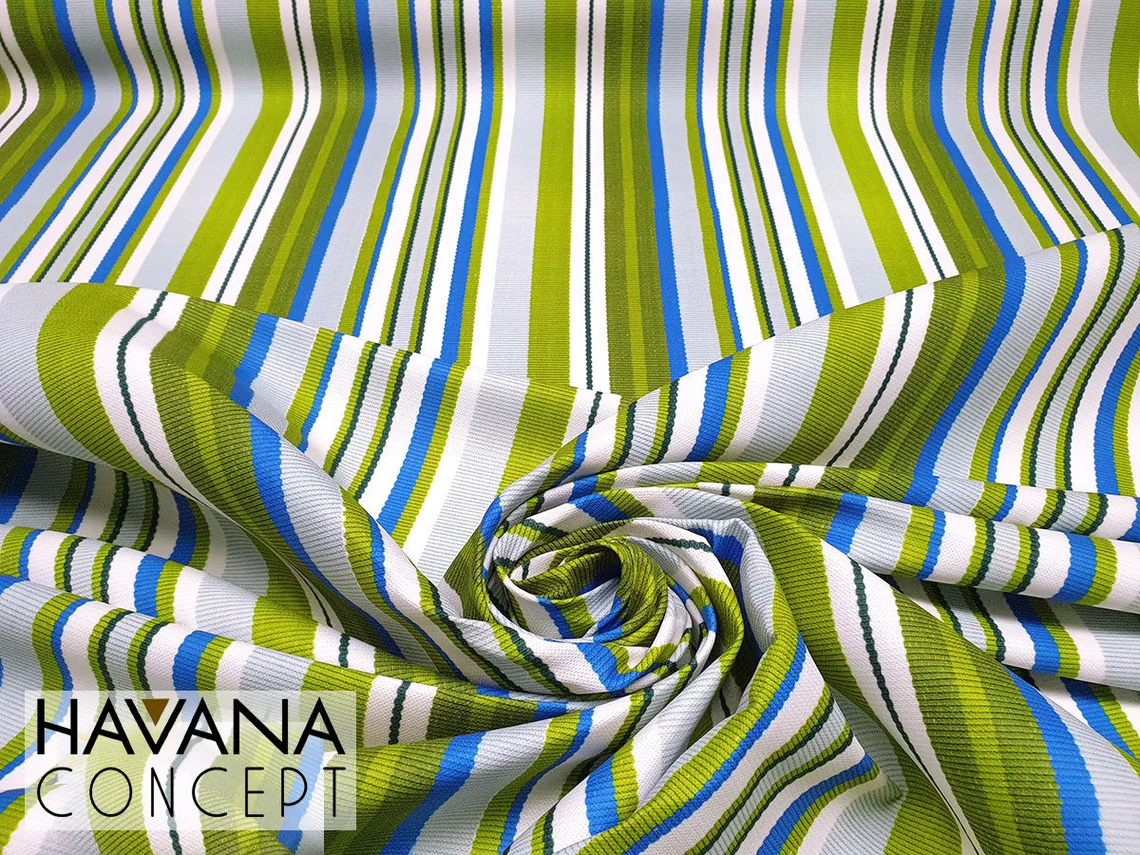 Vintage Blue Green Striped Fabric