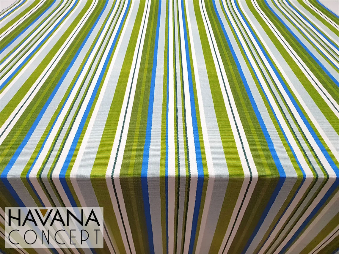 Vintage Blue Green Striped Fabric