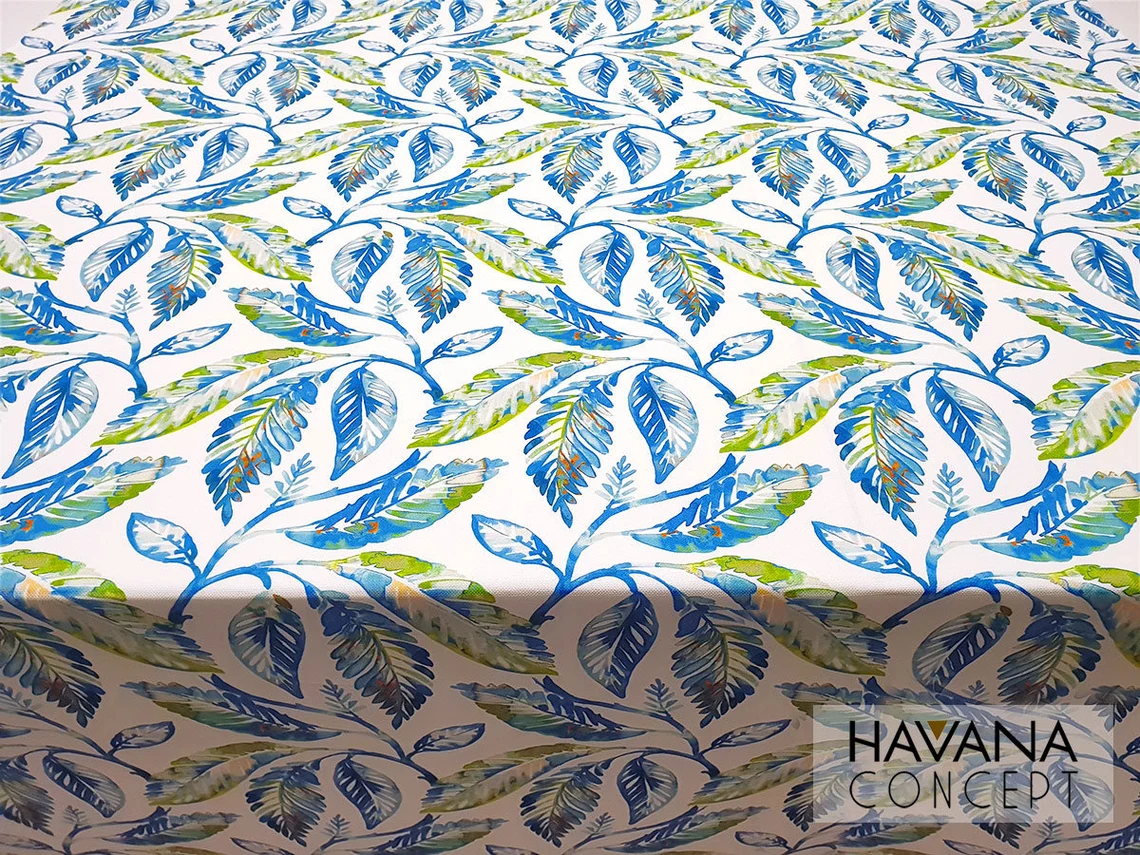 Blue Watercolor Leaves Fabric