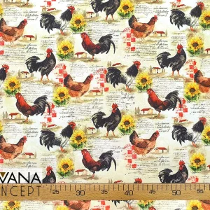 Rooster Chicken Farm Fabric