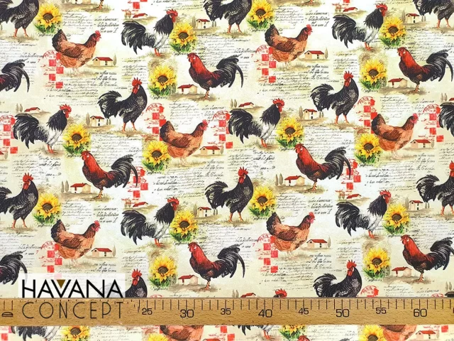 Rooster Chicken Farm Fabric