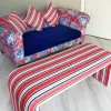 Living Coral Navy Blue Striped Fabric
