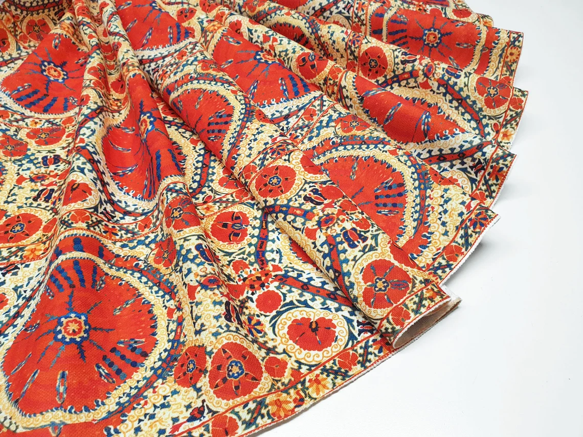 Vintage Boho Kilim Fabric by the Yard