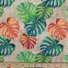 Orange Green Monstera Leaves Fabric
