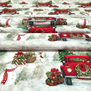 Red Trucks and Christmas Trees Fabric