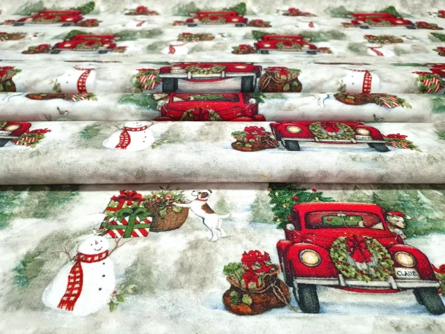 Red Trucks and Christmas Trees Fabric