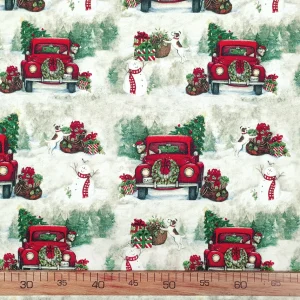 Trucks and Christmas Trees Fabric