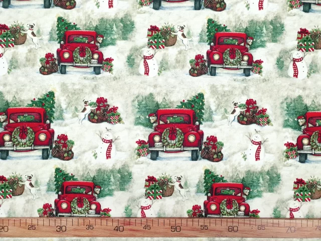 Trucks and Christmas Trees Fabric