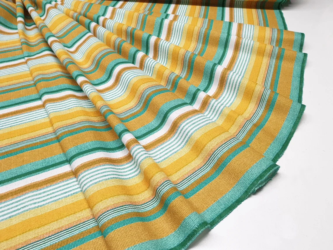 Turquoise Mustard Yellow Striped Fabric
