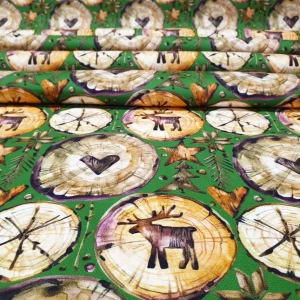 Winter Deers and Woods Print Fabric by the Yard