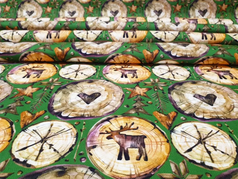 Winter Deers and Woods Print Fabric by the Yard