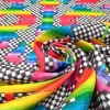 Rainbow Pastel Art Ckeckered Fabric