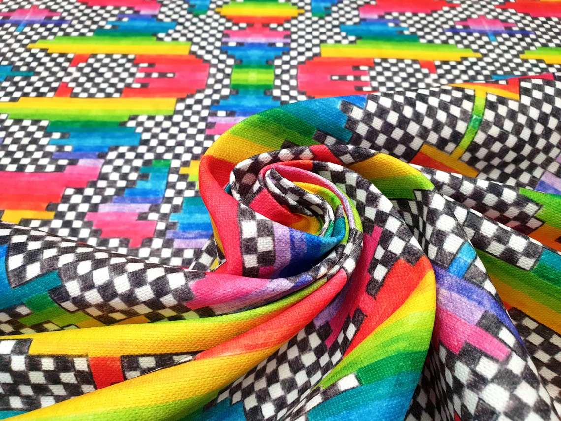Rainbow Pastel Art Ckeckered Fabric