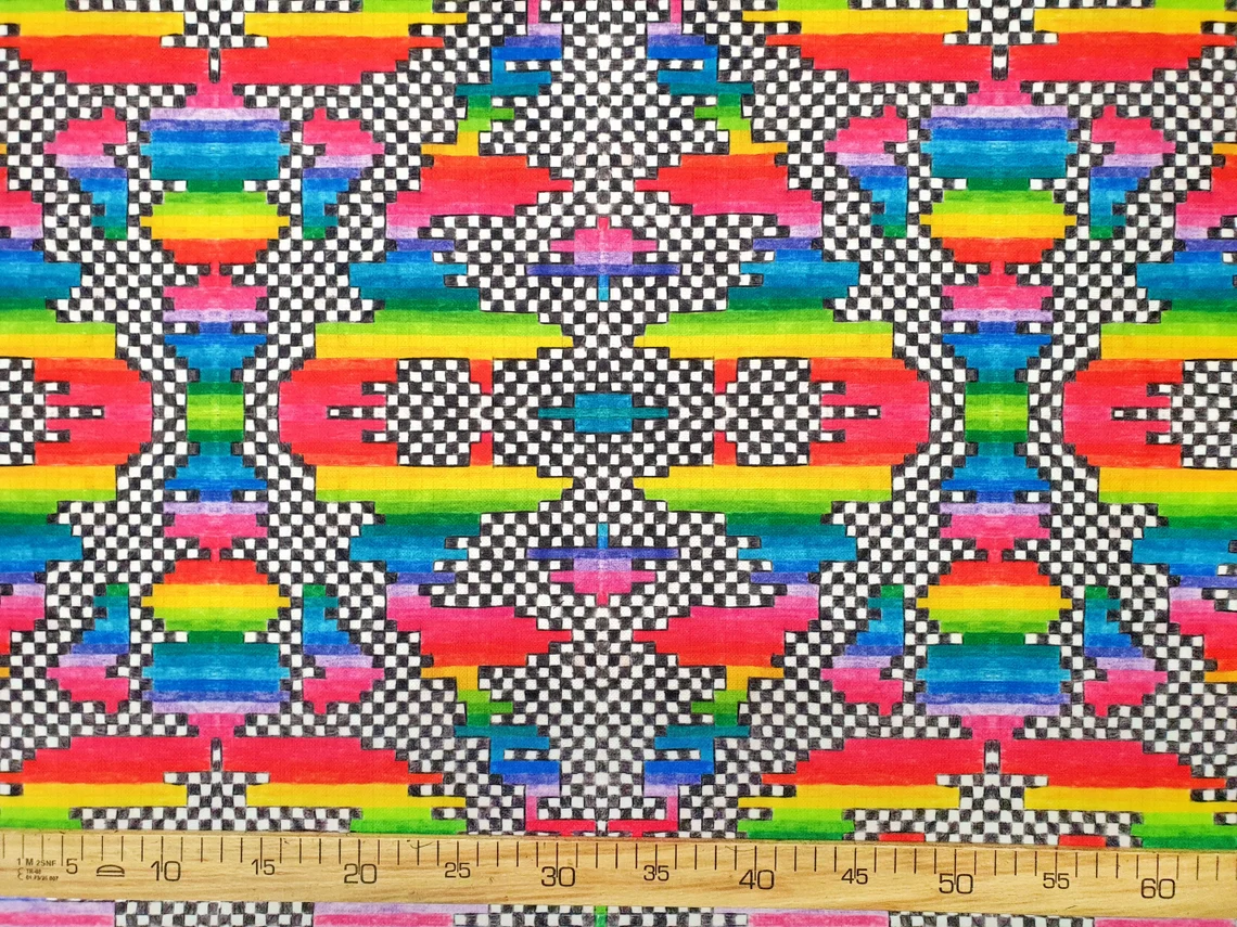 Rainbow Pastel Art Ckeckered Fabric