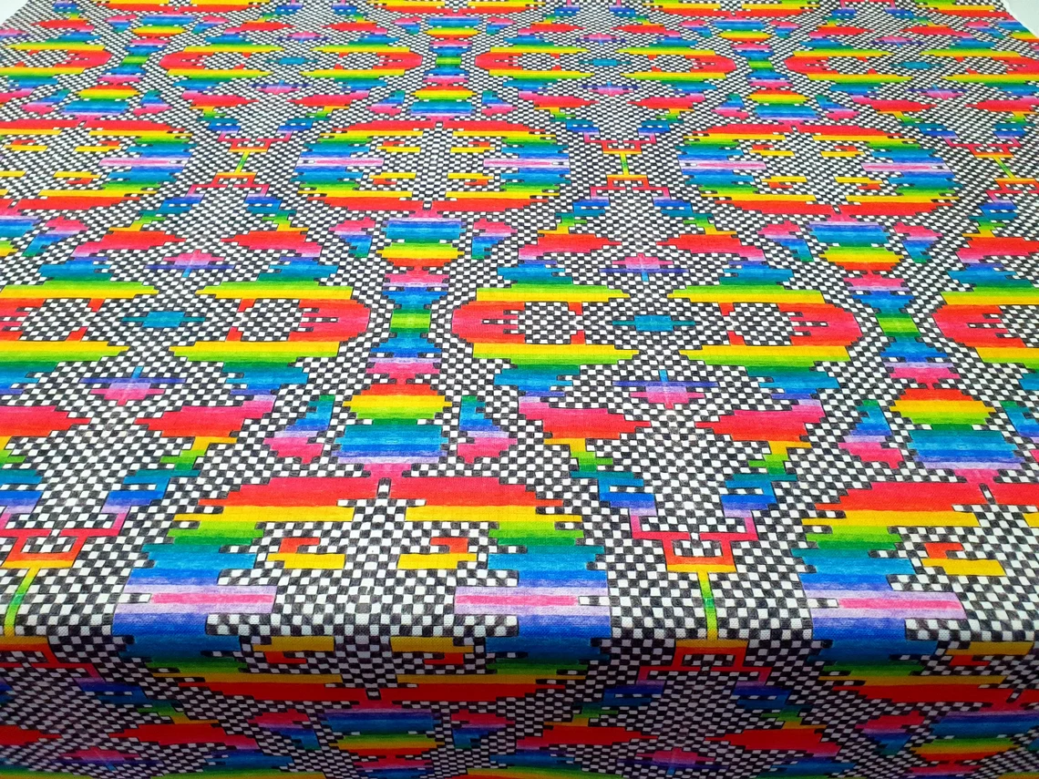 Rainbow Pastel Art Ckeckered Fabric