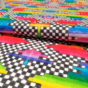 Rainbow Pastel Art Ckeckered Fabric