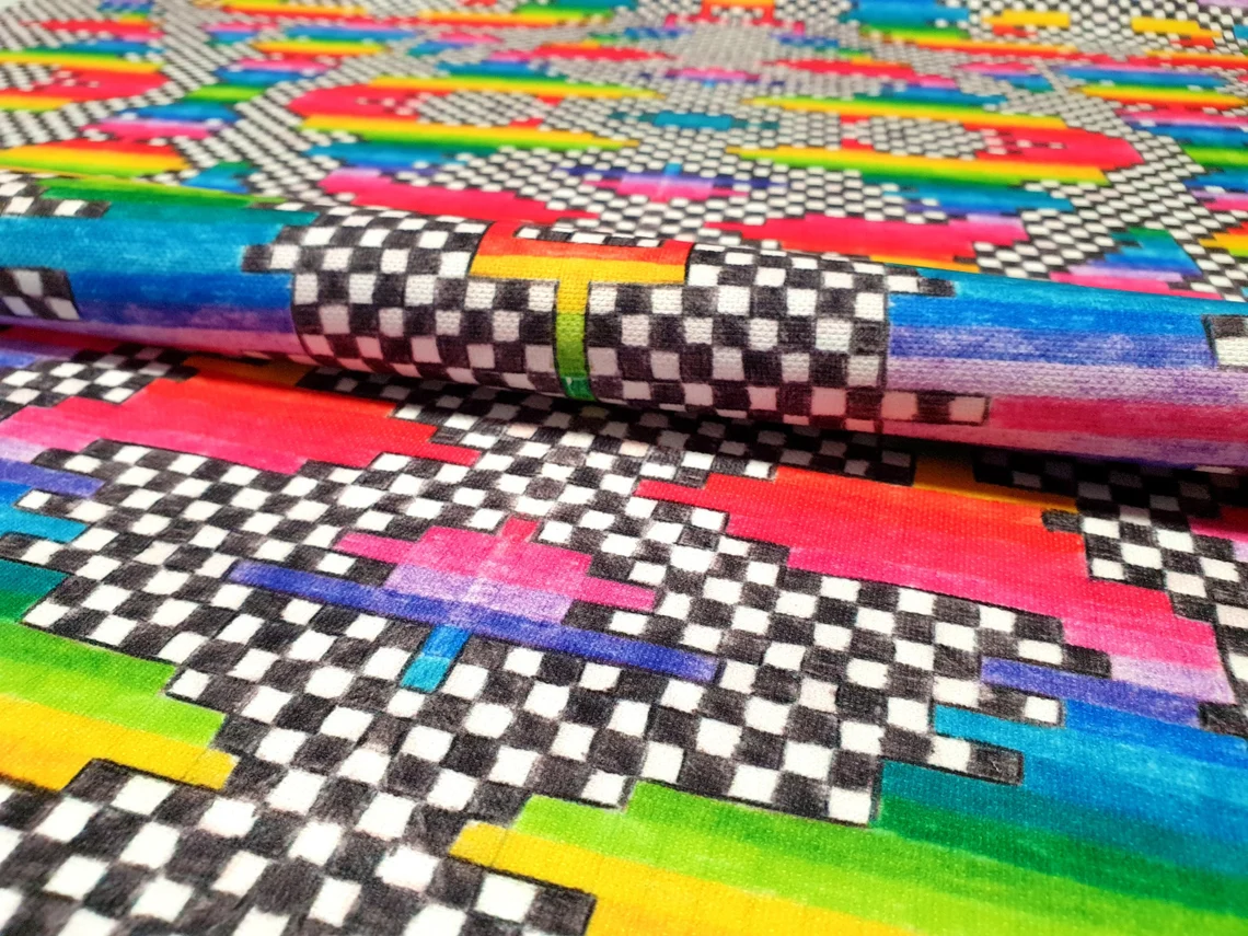 Rainbow Pastel Art Ckeckered Fabric