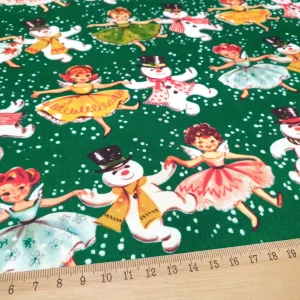 Dancing Snowman and Little Girls Fabric - New Year Fabric