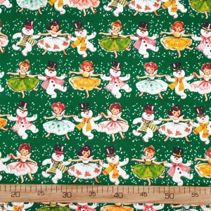 Dancing Snowman and Little Girls Fabric