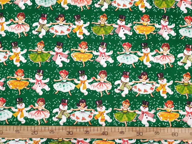 Dancing Snowman and Little Girls Fabric