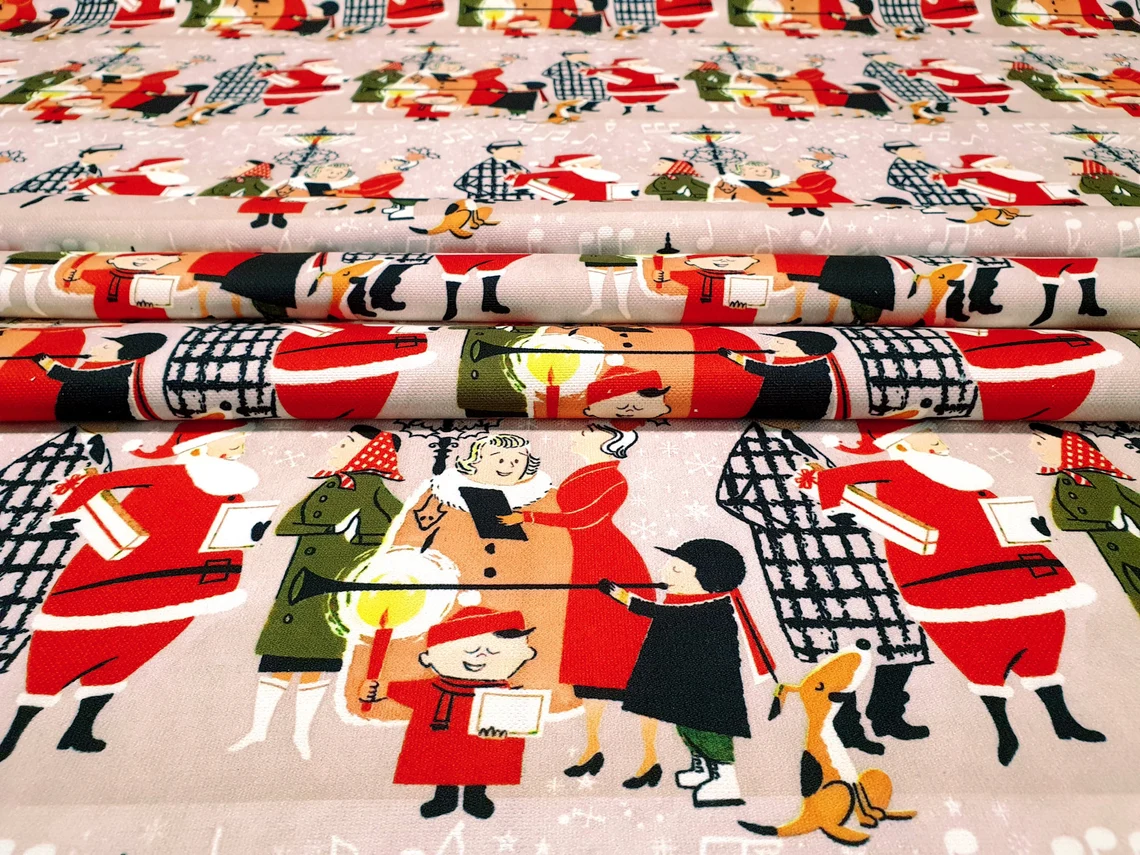 Happy Christmas People on the Street Fabric