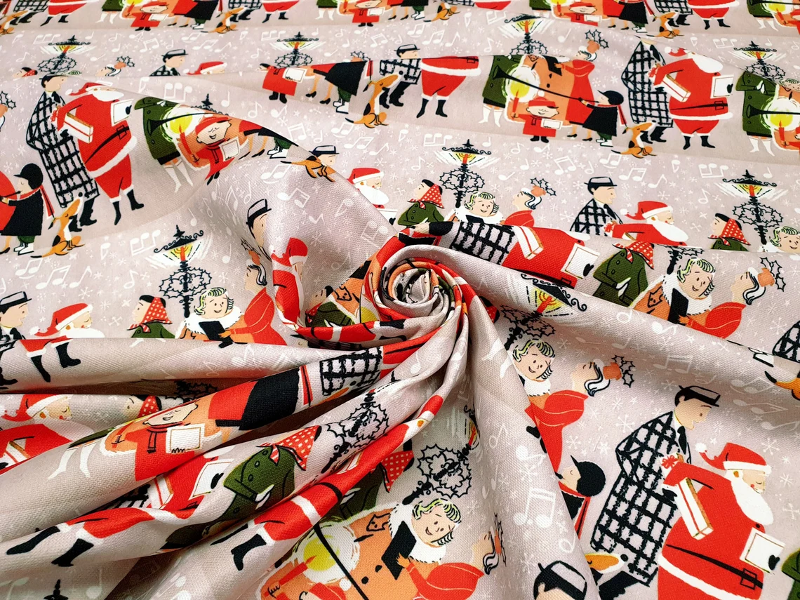 Happy Christmas People on the Street Fabric