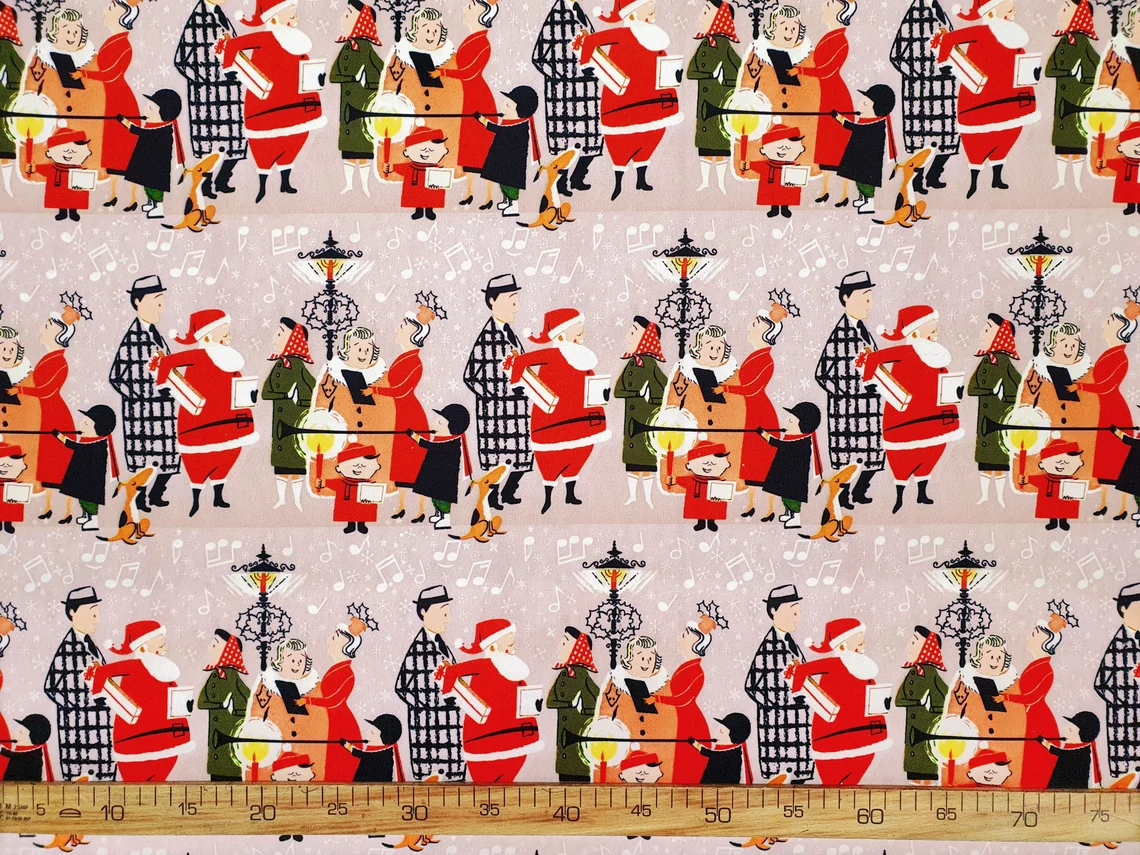 Happy Christmas People on the Street Fabric