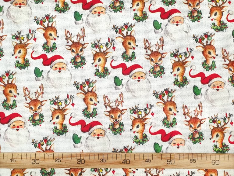 Christmas Santa Claus and Deers Fabric