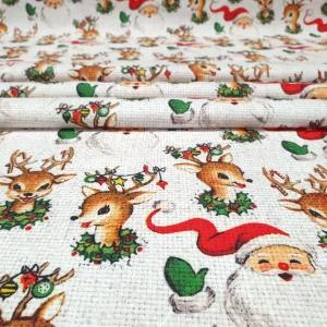 Christmas Santa Claus and Deers Fabric