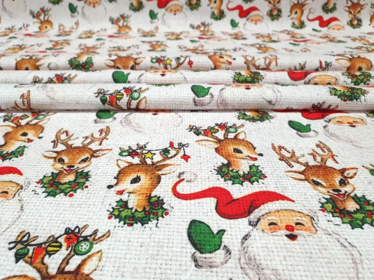 Christmas Santa Claus and Deers Fabric