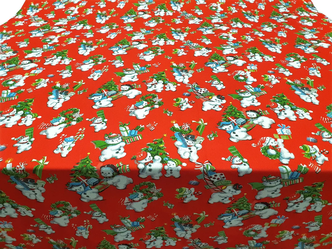 Snowmans Carrying Gifts Fabric - Christmas Fabric Red