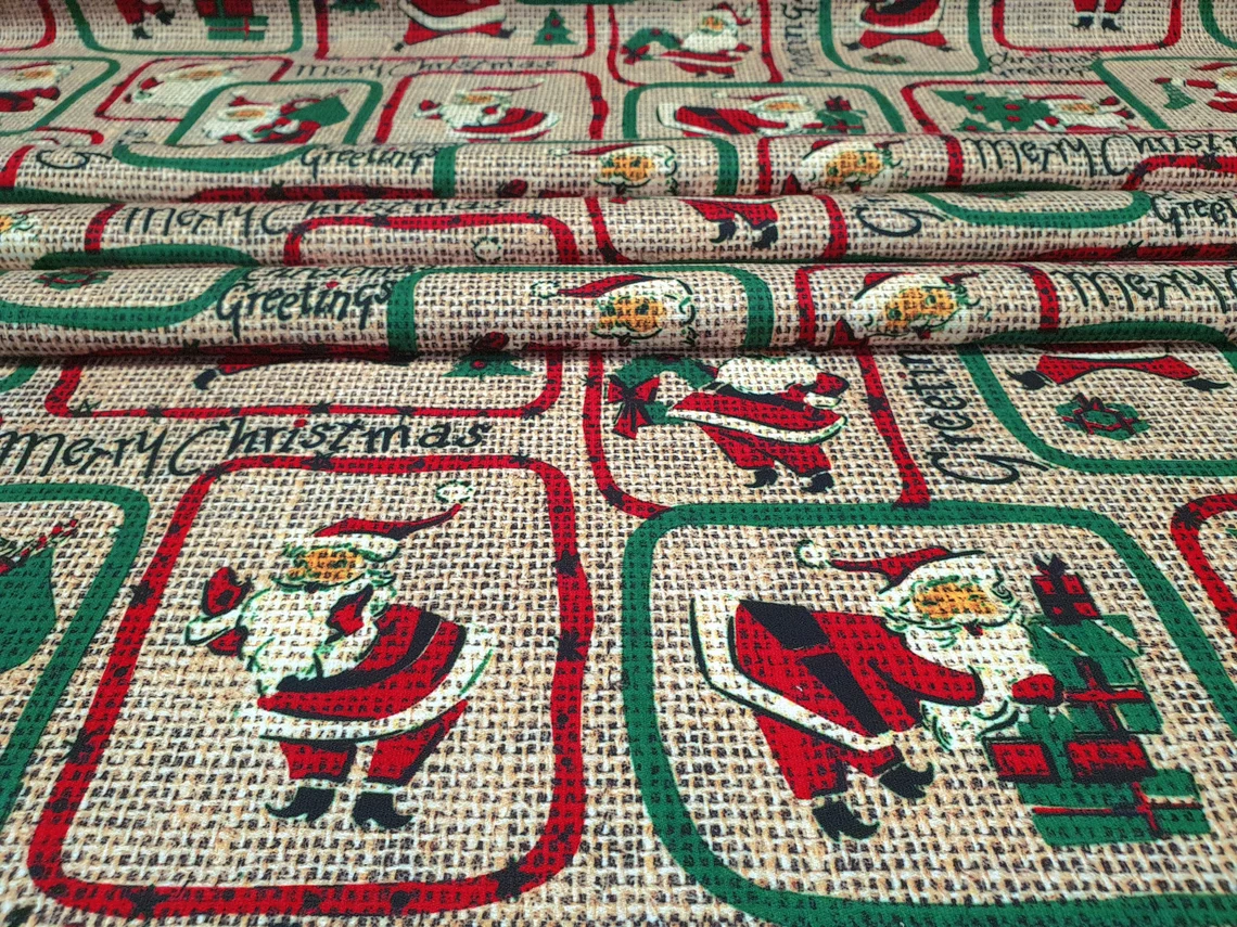 Santa Claus and Christmas Gifts Fabric by the Yard