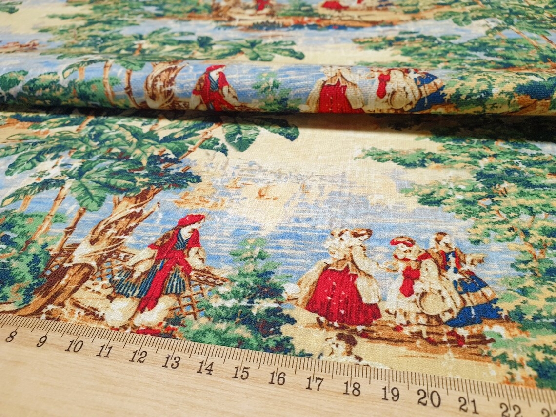 Antique French Toile de Jouy Fabric by the Yard