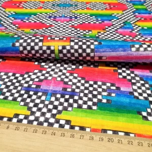 Rainbow Pastel Art Ckeckered Fabric