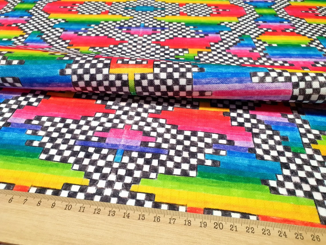 Rainbow Pastel Art Ckeckered Fabric