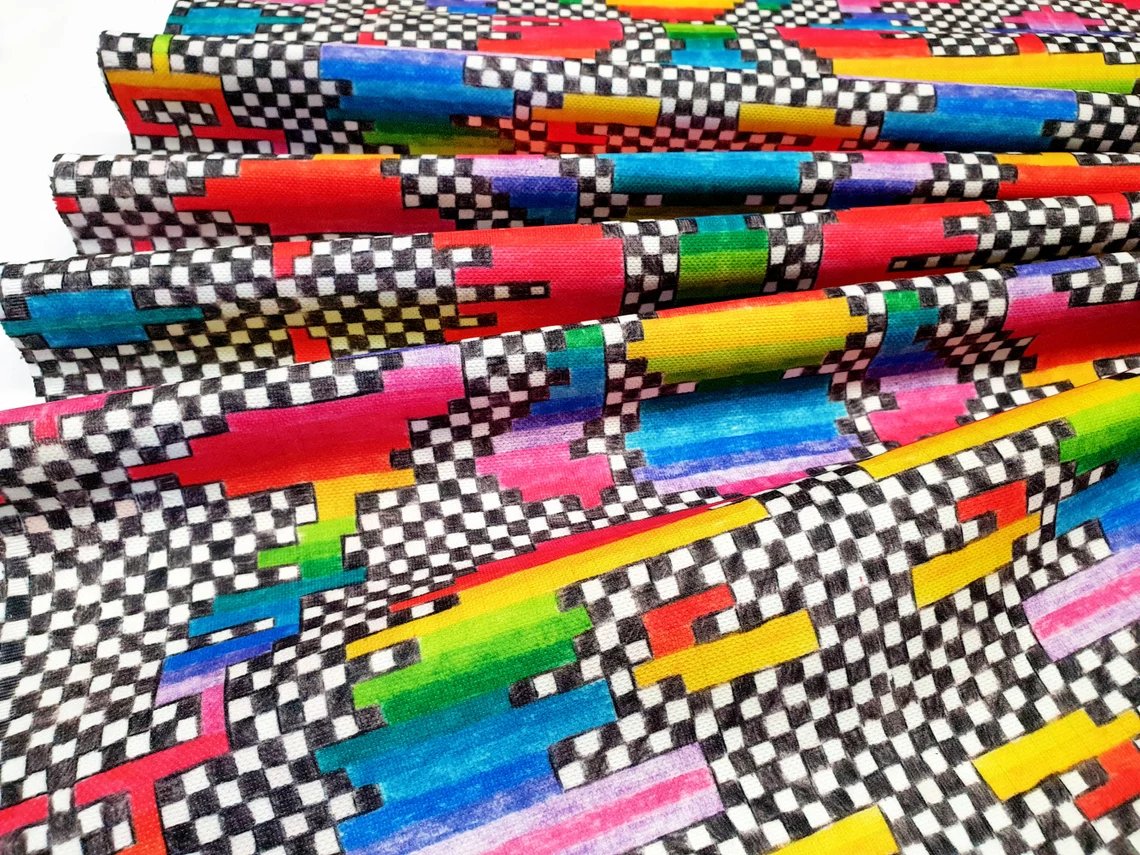Rainbow Pastel Art Ckeckered Fabric