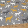 Christmas Golden Winter Deers Print Fabric