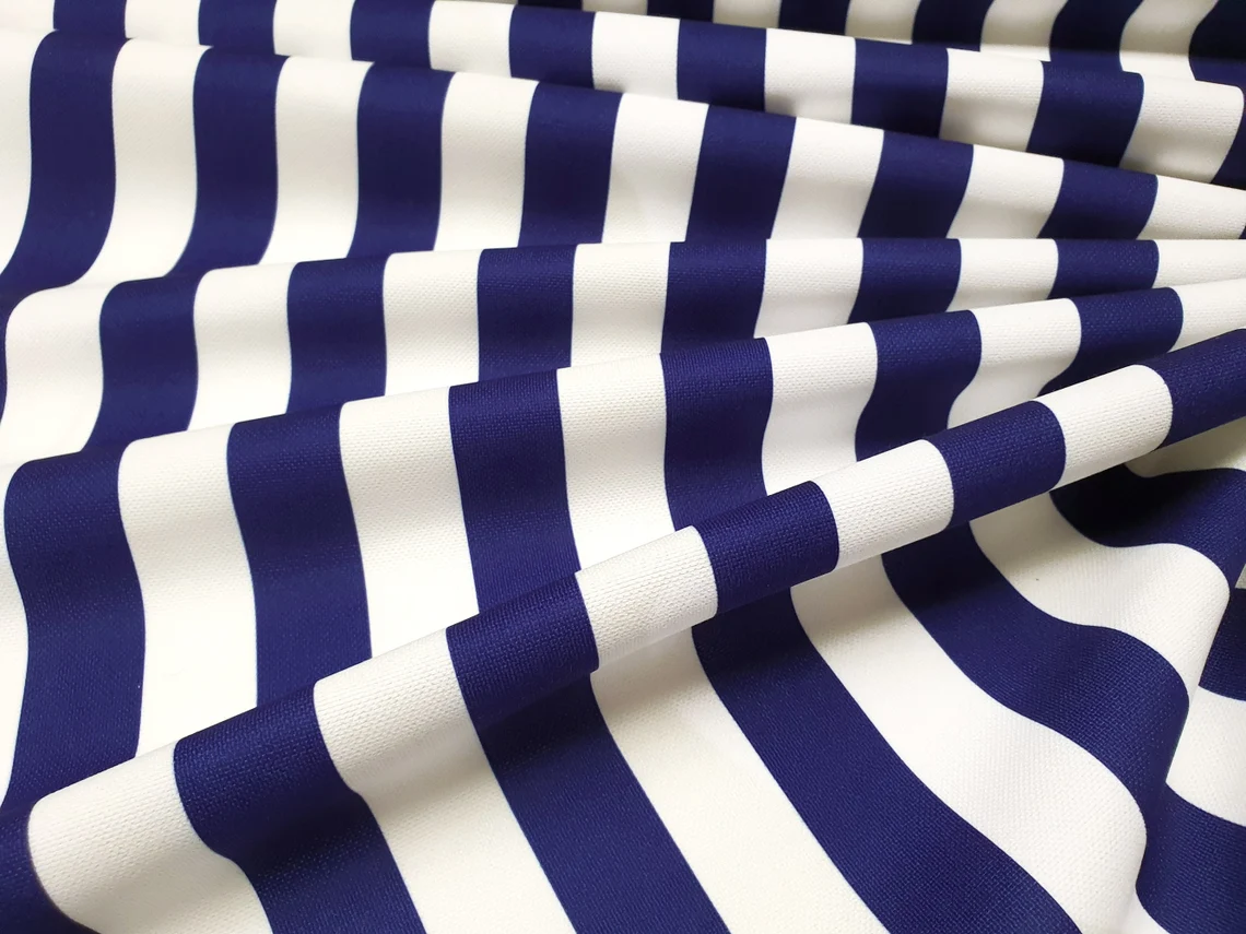 Navy Blue and White 1,2" Striped Fabric by the Yard