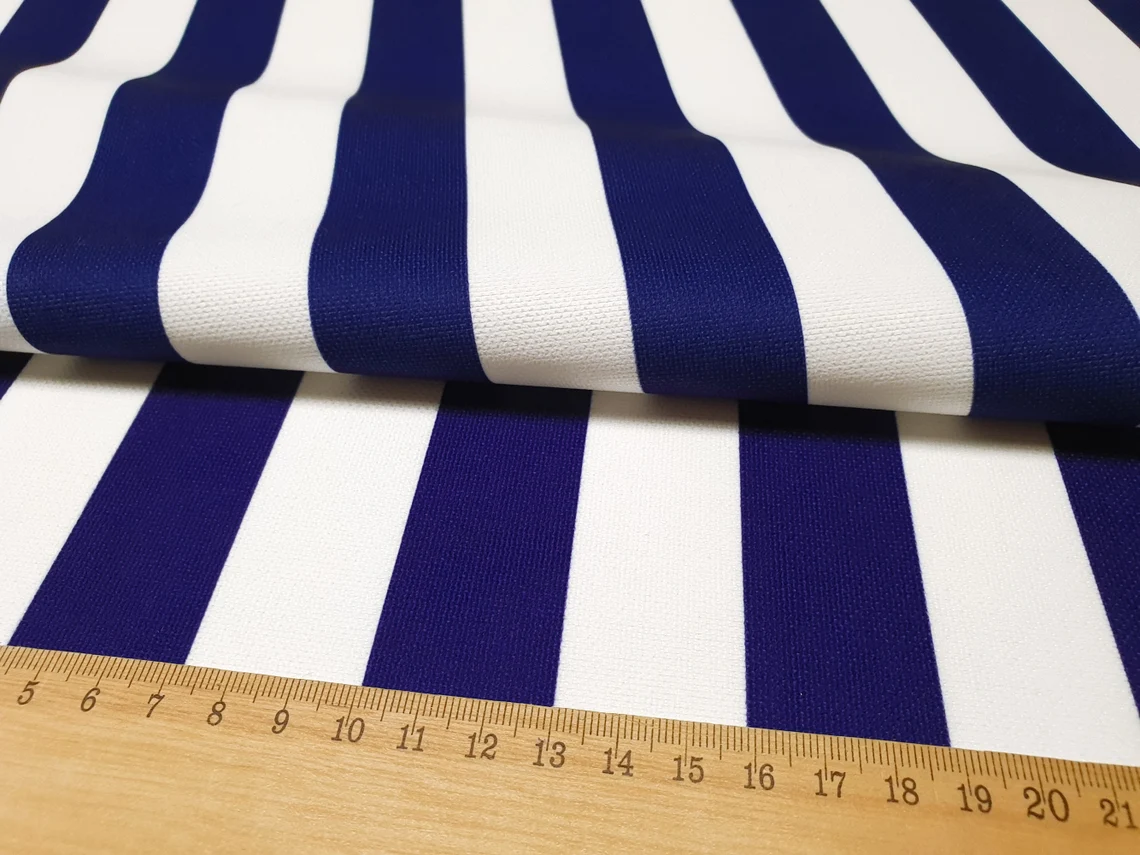 Navy Blue and White 1,2" Striped Fabric by the Yard