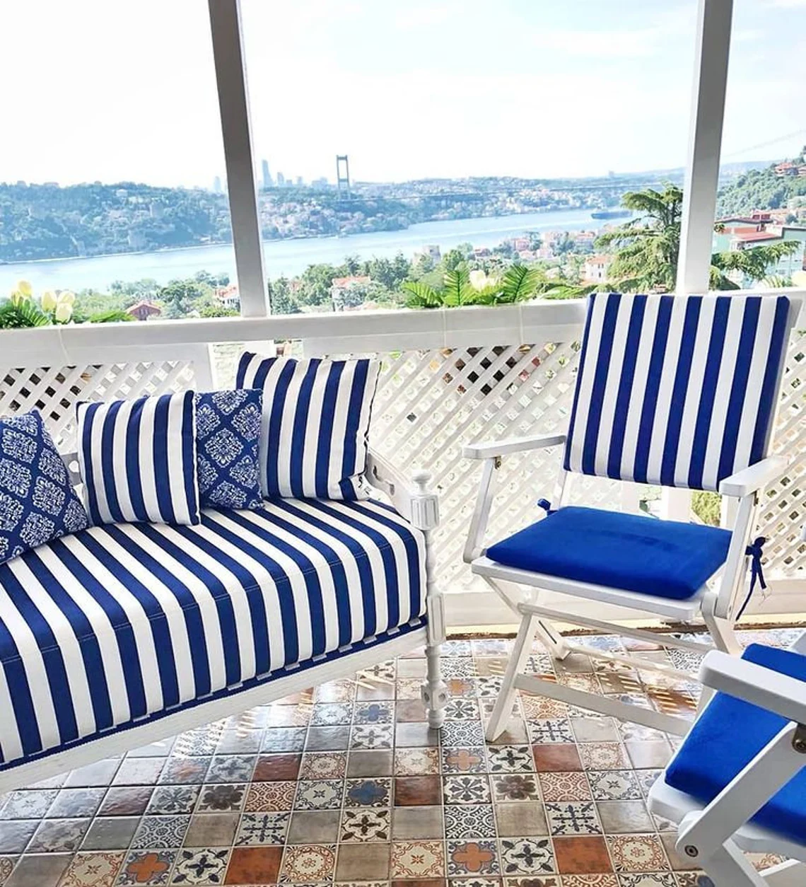 Navy Blue and White 1,2" Striped Fabric by the Yard