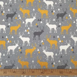 Grey Woodland Deers Fabric