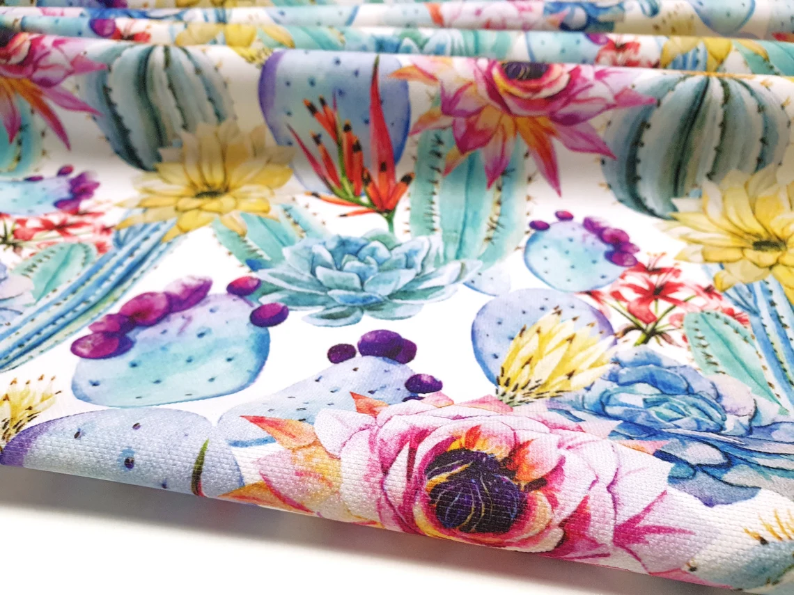 Floral Cactus Print Upholstery Fabric by the Yard
