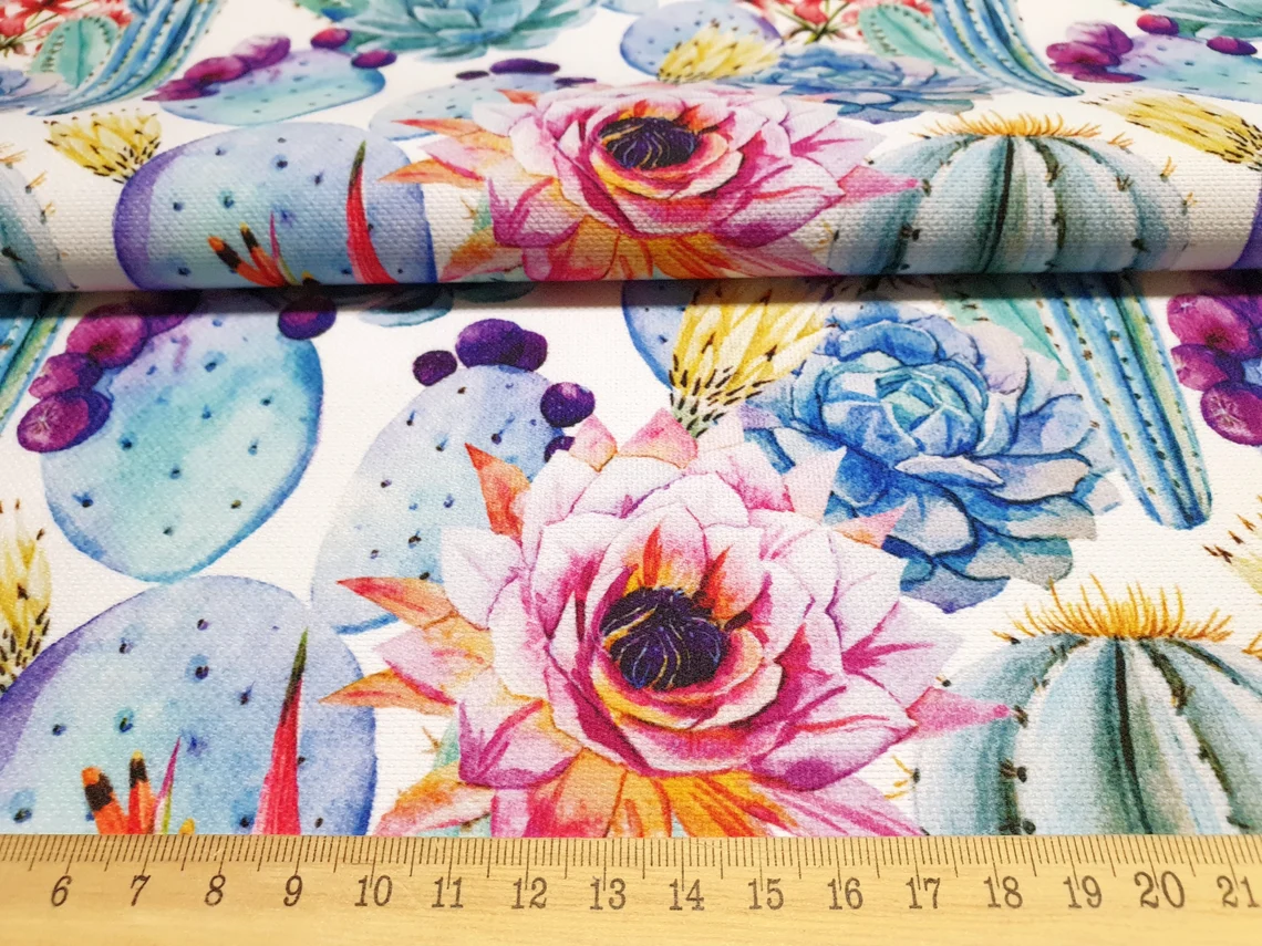 Floral Cactus Print Upholstery Fabric by the Yard