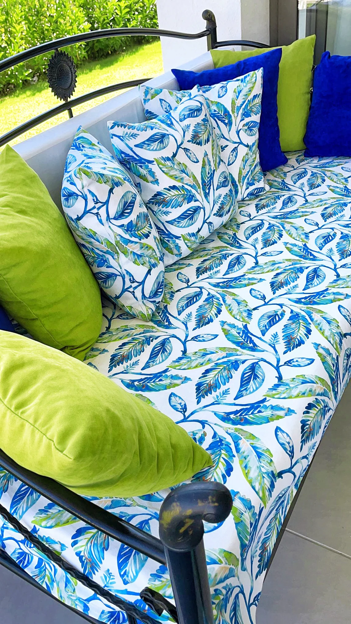 Blue Watercolor Leaves Fabric