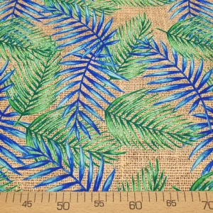Blue Green Palm Leaf Fabric