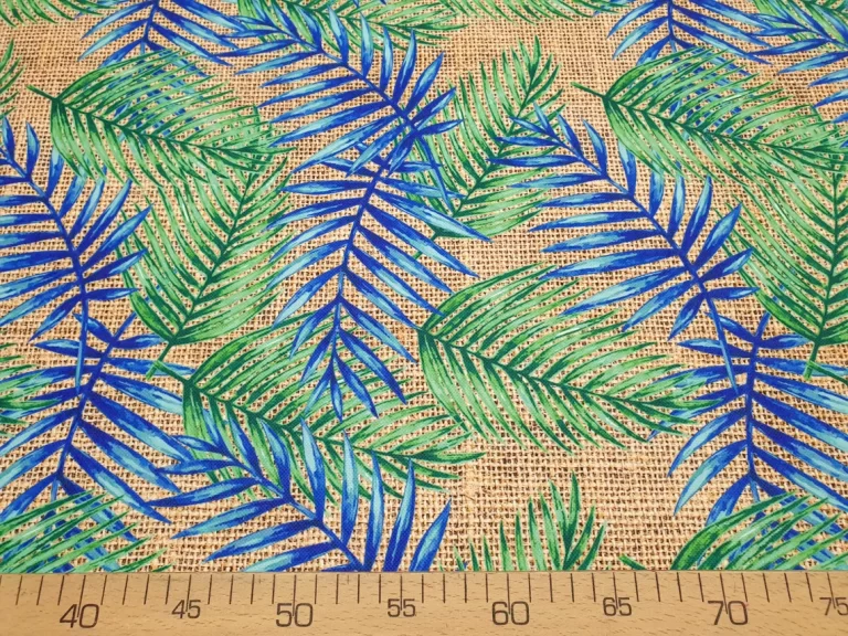 Blue Green Palm Leaf Fabric