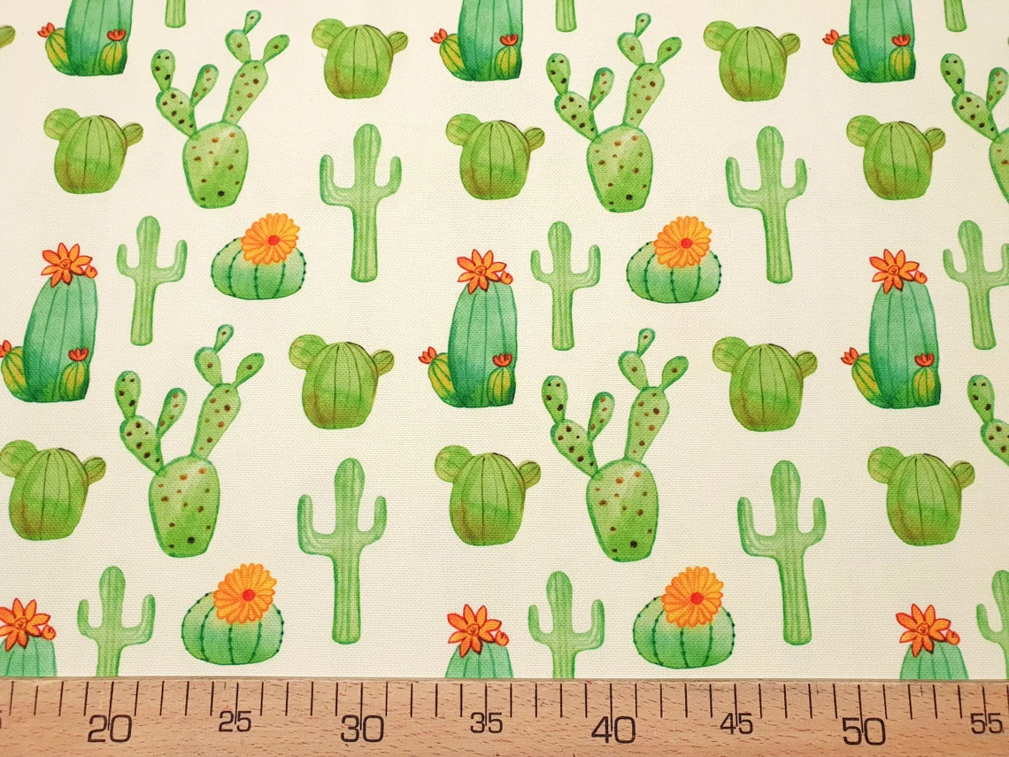 Watercolor Cute Green Cactus Fabric