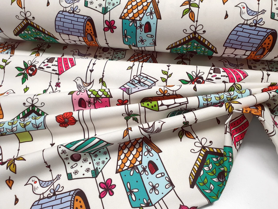 Birds and Bird Houses Fabric by the Yard