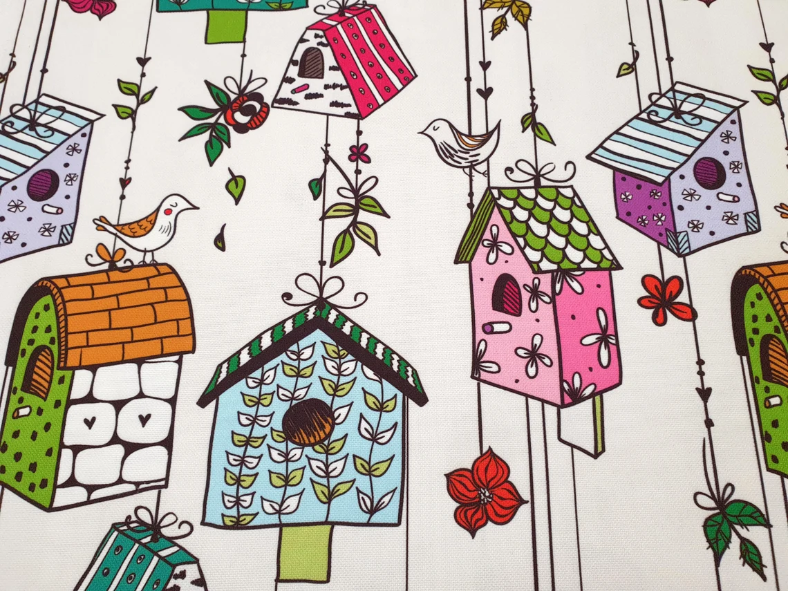 Birds and Bird Houses Fabric by the Yard