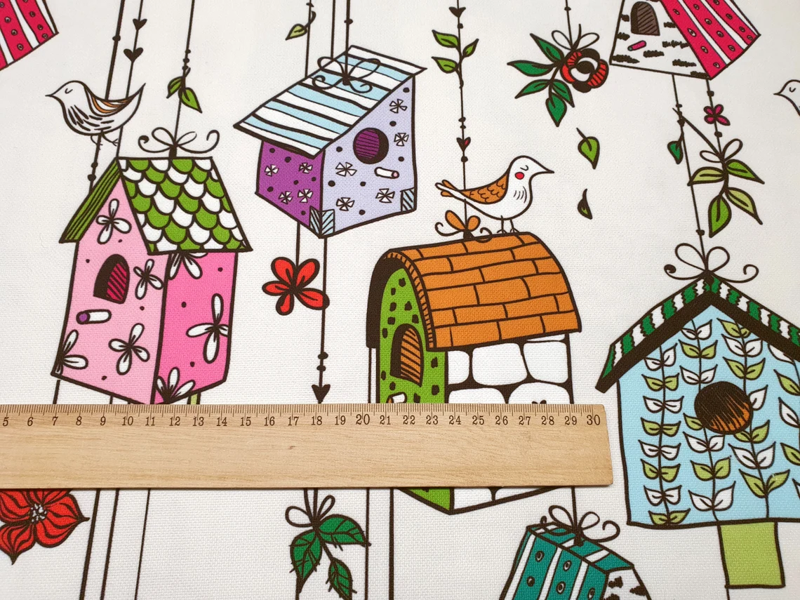 Birds and Bird Houses Fabric by the Yard